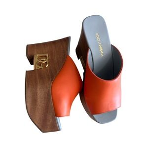 Dolce & Gabbana Orange Leather Wedge Sandals